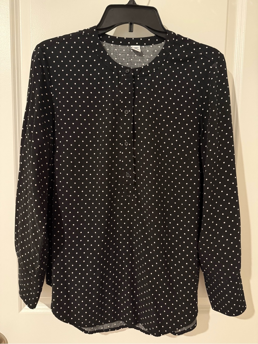 Old Navy Black and White Polka Dot Long-Sleeve Blouse